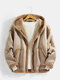 Mens Thicken Fleece Lined Leather Look Winter Warm Hooded Jackets - Khaki