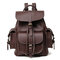 Women PU Leather Draw String Backpack Shoulder Bags - Coffee