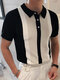 Mens Japan Contrast Patchwork Short Sleeve Shirt - Black