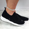 Plus Size Women Comfy Rhinestone Elastic Mesh Flat Walking Sneakers - Black