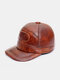 Men Cow Leather Solid Color Patchwork Stitch Letter Pattern Built-in Ear Protection Casual Warmth Baseball Cap - Coffee