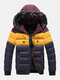 Mens Color Block Patchwork Thick Faux Fur Hooded Puffer Jacket With Pocket - Blue