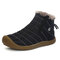 Men Waterproof Cloth Non Slip Plush Lining Slip-ons Casual Snow Boots - Black