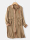 Contrast Color Stripe Letter Print Long Sleeve Dress For Women - Khaki