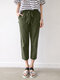 Leisure Solid Drawstring Pocket Cotton Pants - Green