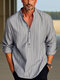 Mens Striped Stand Collar Half Button Long Sleeve Henley Shirts - Gray