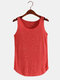 Solid Color O-neck Sleeveless Casual Tank Top For Women - Red