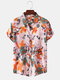 قمصان رجالي بأكمام قصيرة مطبوعة بالزيت الأزهار - زهري