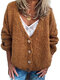 Vintage Solid Color V-neck Button Cardigan For Womens - Yellow