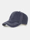 Men Washed Cotton Plain Color Baseball Cap Outdoor Sunshade Adjustable Hat - Navy