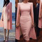 Women's Dress Solid Color Long-sleeved Slim Pencil Skirt - Pink