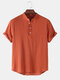 Mens Basic Solid Color Linen Short Sleeve Henley Shirt - Brown