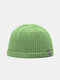 Unisex Dacron Knitted Solid Color Letter Cloth Label Fashion Warmth Beanie Hat - Fruit Green
