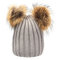 Women Winter Fur Hat Double Pom Beanie Hat Knit Beanie Bobble Ski Cap - Grey