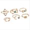 Vintage Set of Fingger Rings Sun Moon Triangle Geometric Bule Turquoise Ethnic Jewelry for Women - Gold