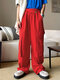 Mens Solid Large Pocket Casual Cargo Pants - Red