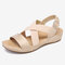 Large Size Women Casual Comfy Soft Cross Band Buckle Flat Sandals - Gold