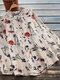 Flower Print Button Loose Stand Collar Long Sleeve Blouse - Apricot