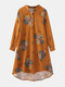 Calico Print Stand Collar Long Sleeve Plus Size Button Dress for Women - Orange