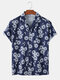 Mens Daisy Floral Print Breathable Light Casual Short Sleeve Shirts - Blue