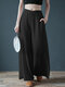 Color sólido Pierna ancha Cintura elástica Informal Pantalones Para Mujer - Negro