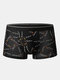 Mens All Over Letter Print Mid Waist Underwear Breathable Boxer Briefs - Black