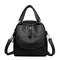 Women High-end Multifunction Soft PU Leather Handbag Double Layer Large Capacity Backpack - Black