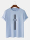 Mens Line Peace Print 100% Cotton Casual Short Sleeve T-Shirts - Blue