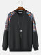 Mens Ethnic Pattern Patchwork Raglan Sleeve Pullover Sweatshirts - Dark Gray