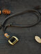 Retro Casual Adjustable Square Pendant Sweater Chain Faux Leather Necklace - Black