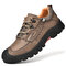 Men Outdoor Stitching Non Slip Breathable Leather Hiking Shoes - Khaki