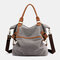 Women Casual Canvas Patchwork Large Capacity Tote Bag - Grey