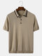 Men Knitted Elastic Buttons All Matched Skin Friendly Polos Shirts - Khaki