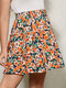 Plus Size Floral Print Elastic Waist Ruffle Trim Skirt - Beige