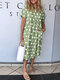 Short Sleeve Polka Dot Loose Casual Dress For Women - Light Green