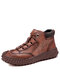 Menico Men Hand Stitching Leather Rubber Toe Outdoor Casual Boots - Brown
