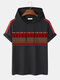 Mens Ethnic Geometric Print Side Stripe Short Sleeve Hooded T-Shirts - Black