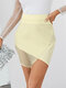 Solid Mesh Semi Sheer Irregular Zip Back Skirt Women - Apricot