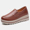 Stitching Platform Round Toe Slip On Womens Shoes - Brown