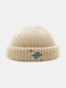 Unisex Acrylic Knitted Solid Color Letter Embroidery All-match Warmth Brimless Beanie Landlord Cap Skull Cap - Beige