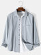 Mens Solid Color Pocket Button Up Shirt Long Sleeve Shirt - Blue