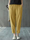 Solid Pocket Casual Cropped Tapered Pants For Women - Yellow