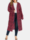 Plus Size Casual Leopard Print V-neck Loose Women Cardigan - Red