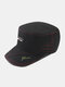 Men Washed Distressed Cotton Sutures Letter Embroidery Casual Sunscreen Military Cap Flat Cap - Black