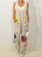 Floral Printed Sleeveless Straps Button Jumpsuit With Pocket - Beige
