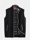 Mens Wool Blends Fleece Lined Slim Fit Sleeveless Casual Wool Vests - Black