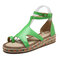 Plus Size Women Microfiber Buckle Strap Clip Toe Straw Flat Sandals - Green