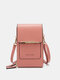 Women Faux Leather Fashion Solid Color Multifunction Waterproof Crossbody Bag Phone Bag - Pink
