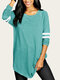 Striped Long Sleeve O-neck Casual Plus Size Blouse - Blue 2