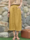 Women Solid Slit Hem Pocket Button Deco Skirt - Yellow